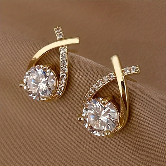 1pair Luxury & Elegant Twist Waterdrop Cubic Zirconia Stud Earrings