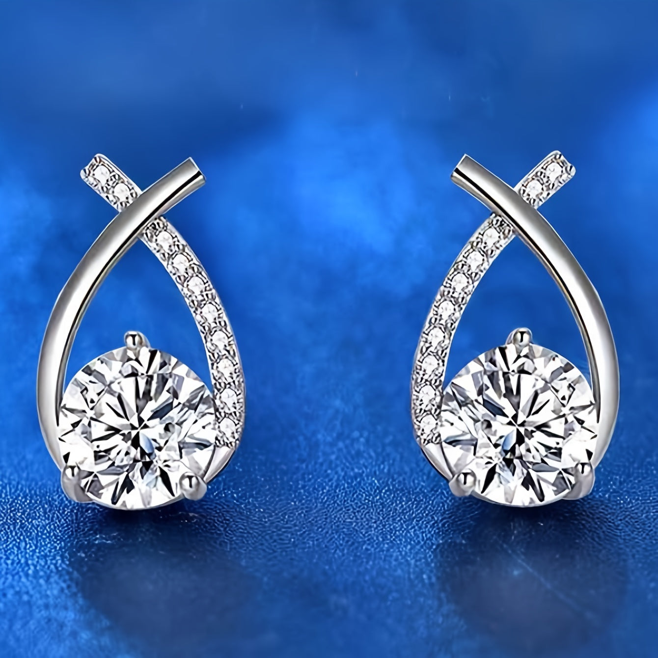 1pair Luxury & Elegant Twist Waterdrop Cubic Zirconia Stud Earrings