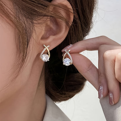 1pair Luxury & Elegant Twist Waterdrop Cubic Zirconia Stud Earrings