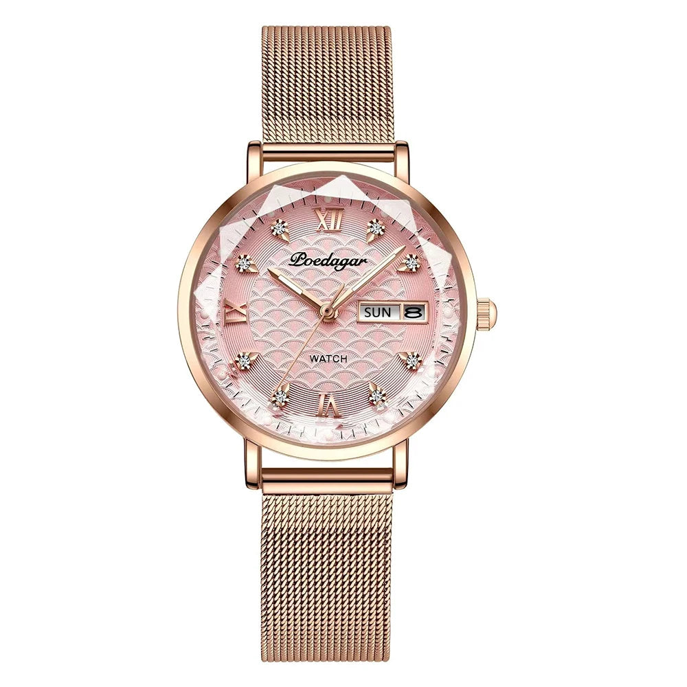 POEDAGAR Luxury Stainless Steel Wristwatch Bracelet for Women