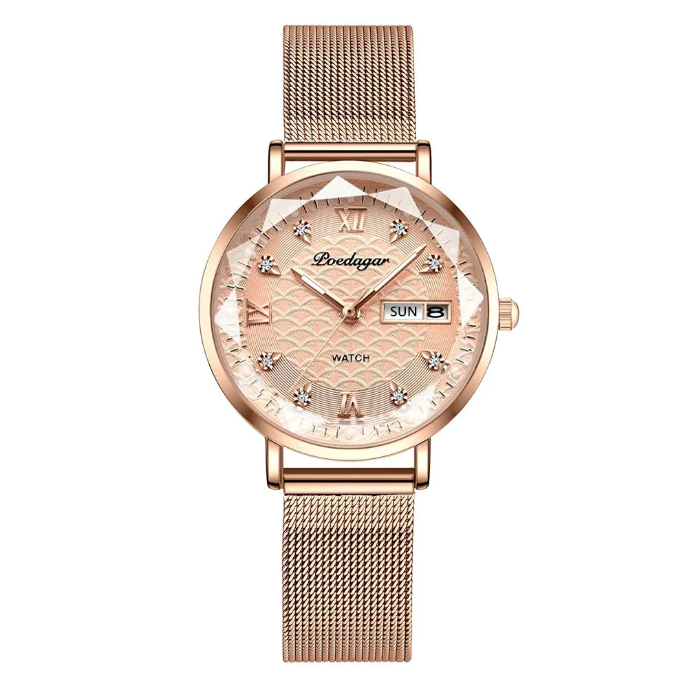 POEDAGAR Luxury Stainless Steel Wristwatch Bracelet for Women