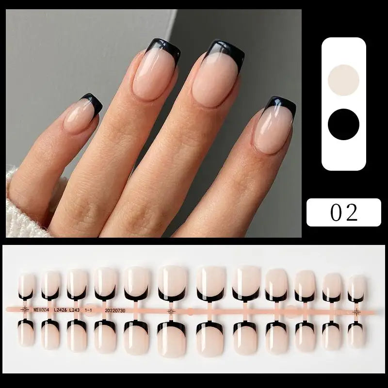 24Pcs/Set French Press on Fake Nails Full Cover Artificial Wearable