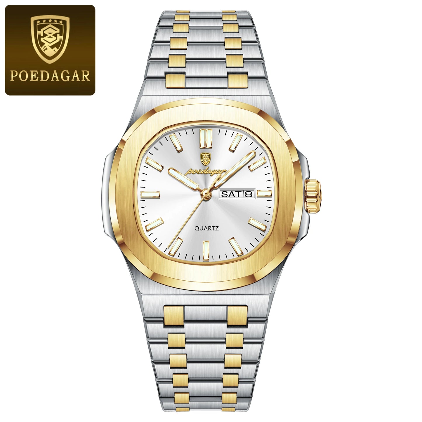 POEDAGAR Luxury Military Man Square Waterproof Stainless Steel Quartz Watches