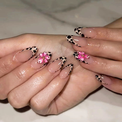 Pink French Style Fake Nails 3D Bowknot Designs