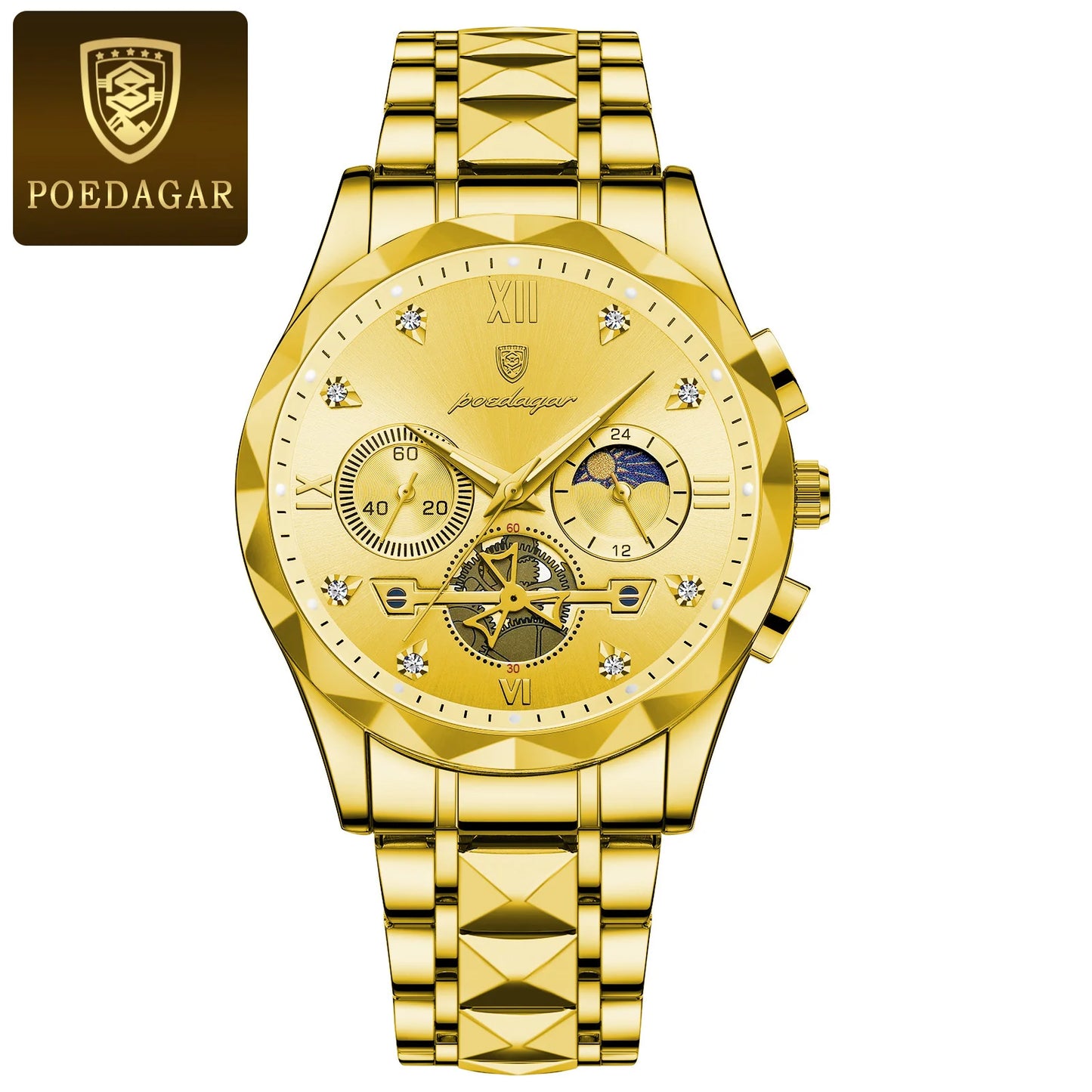 POEDAGAR Luxury Man Wristwatch Waterproof Luminous Stainless Steel High Quality Sport Quartz