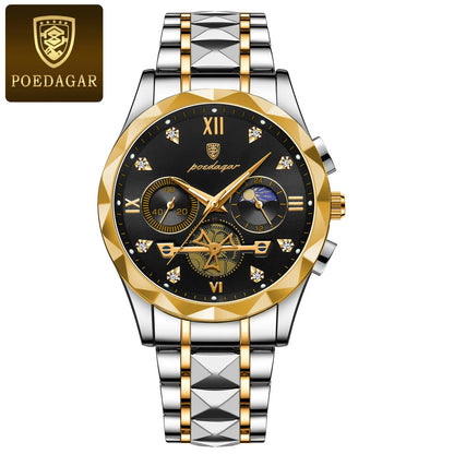 POEDAGAR Luxury Man Wristwatch Waterproof Luminous Stainless Steel High Quality Sport Quartz