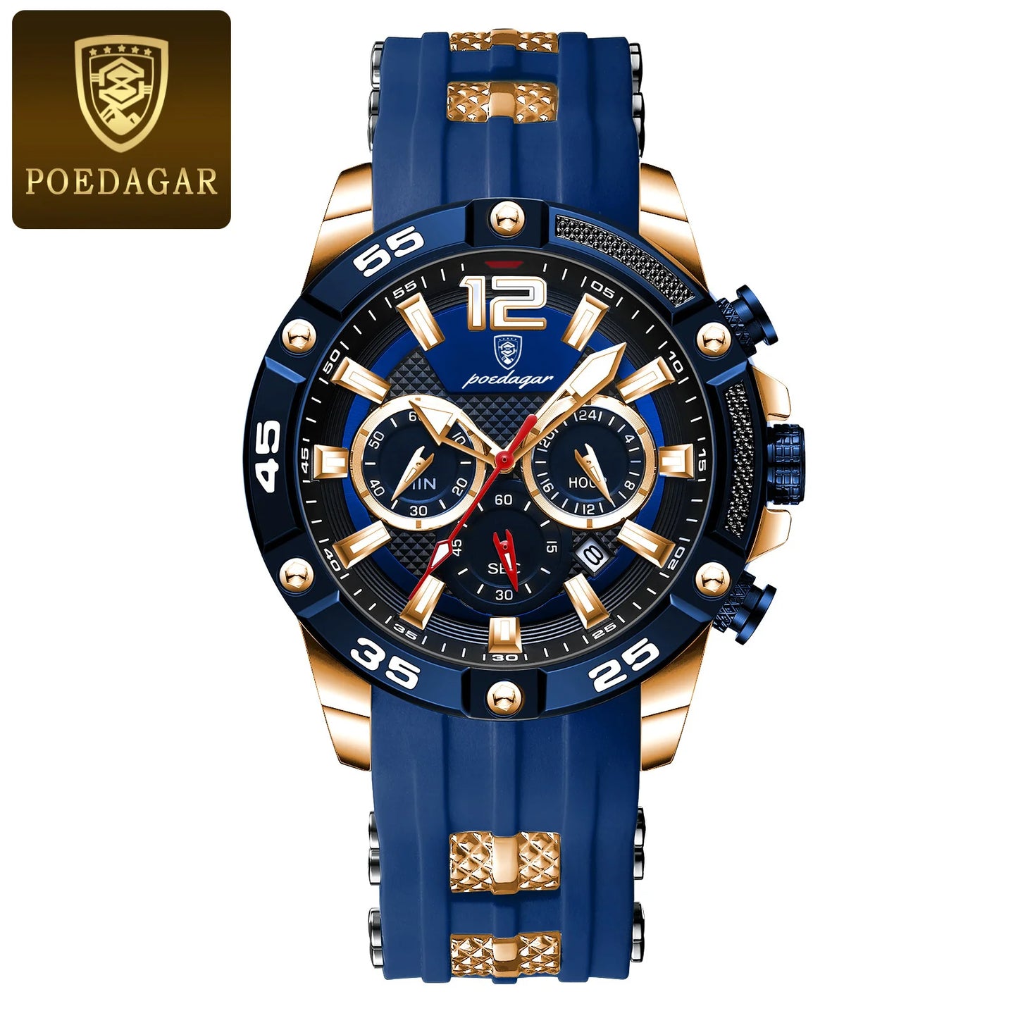 POEDAGAR Casual Men Luxury Waterproof Luminous Chronograph Date Wristwatch