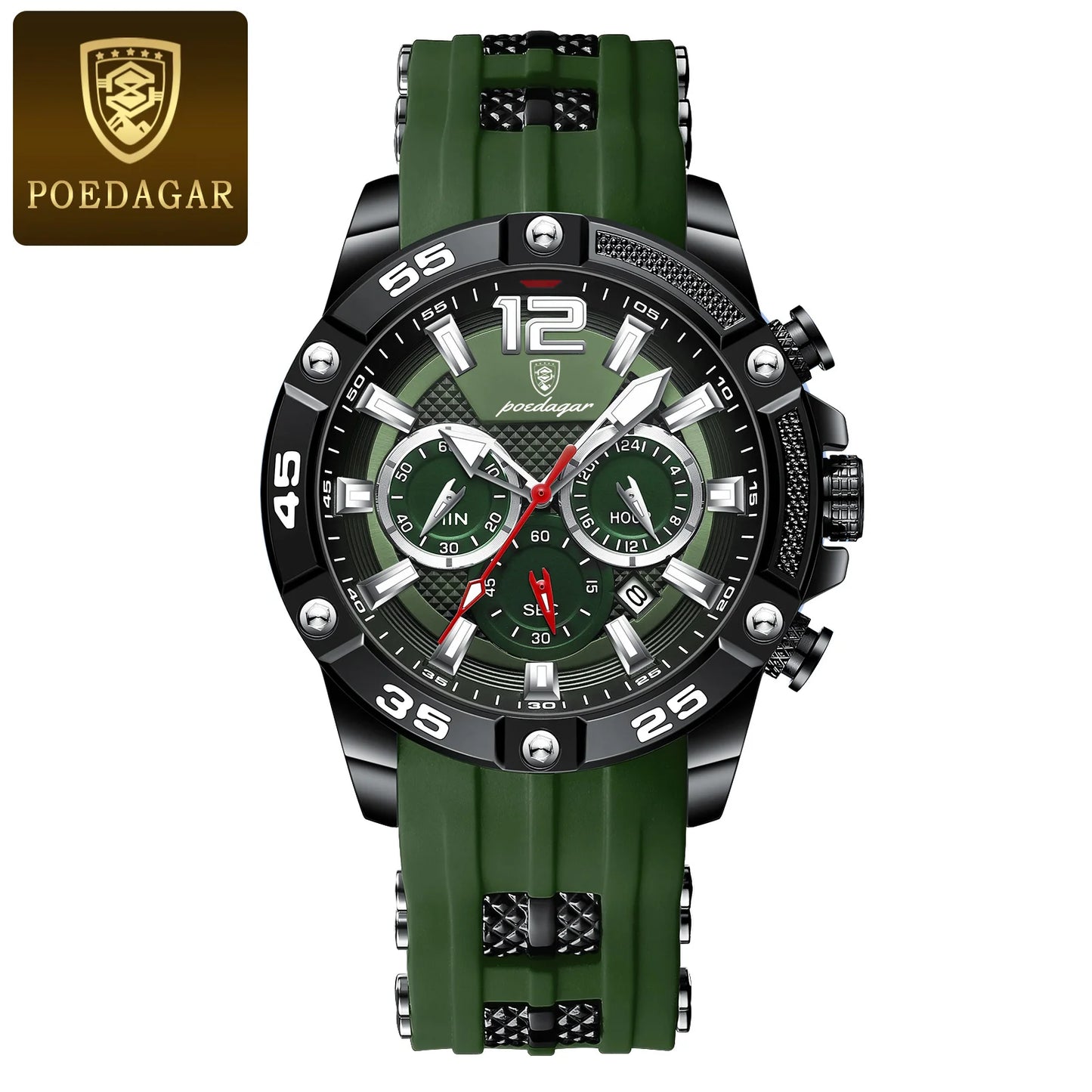 POEDAGAR Casual Men Luxury Waterproof Luminous Chronograph Date Wristwatch