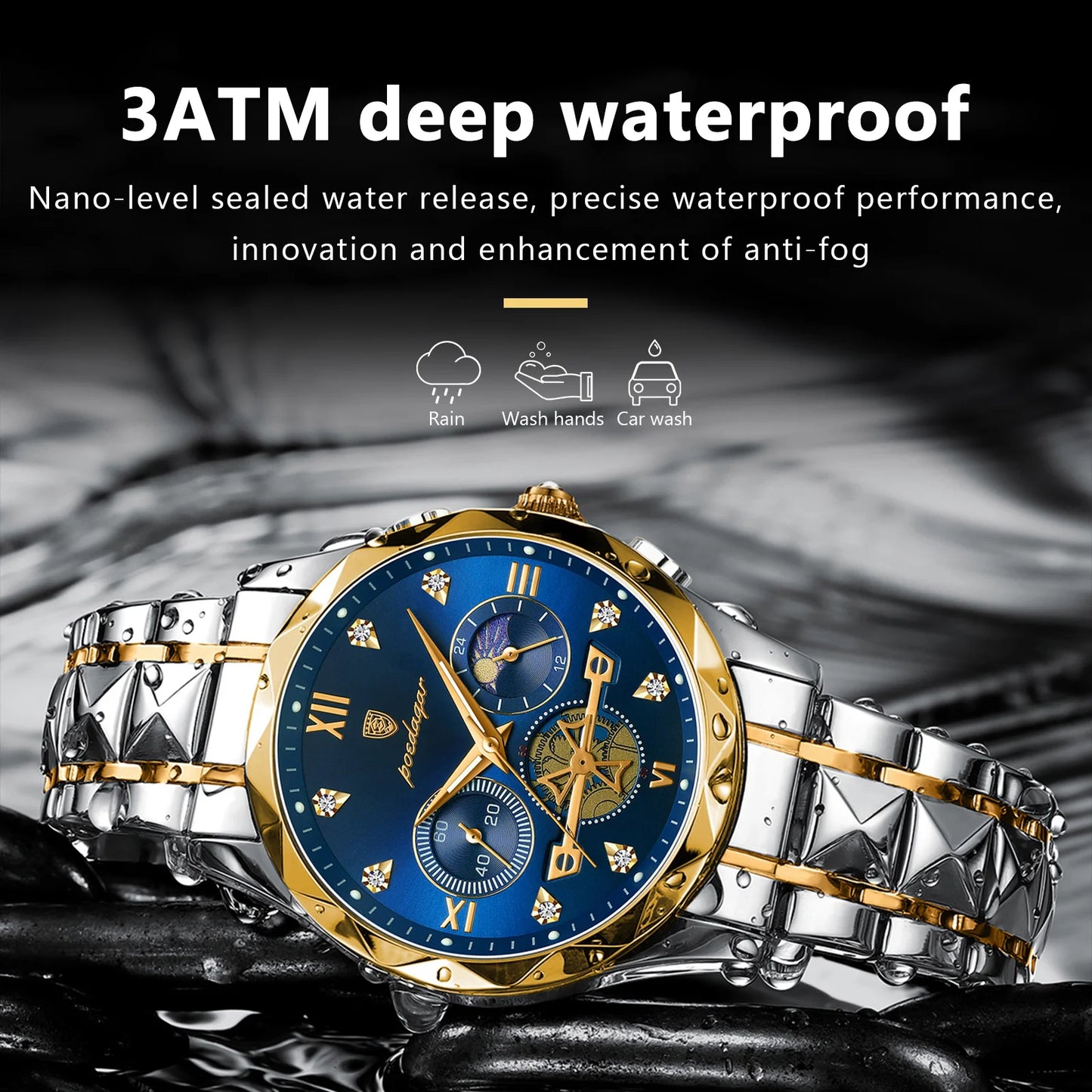 POEDAGAR Luxury Man Wristwatch Waterproof Luminous Stainless Steel High Quality Sport Quartz