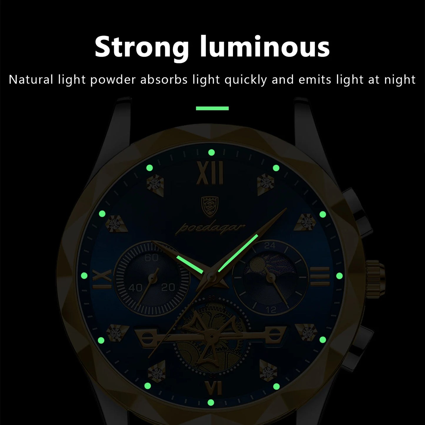 POEDAGAR Luxury Man Wristwatch Waterproof Luminous Stainless Steel High Quality Sport Quartz