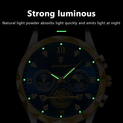 POEDAGAR Luxury Man Wristwatch Waterproof Luminous Stainless Steel High Quality Sport Quartz