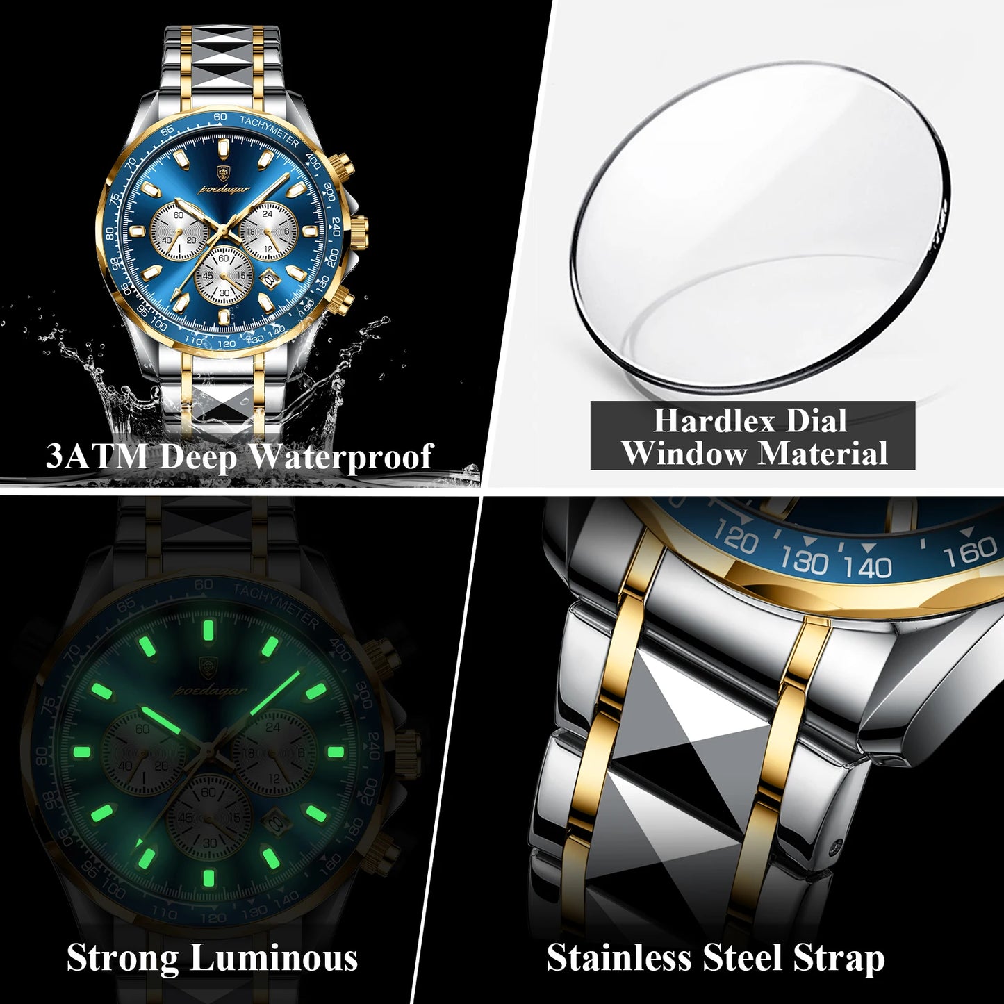 POEDAGAR Luxury Sports Quartz Waterproof Luminous Date Chronograph Men's Watch