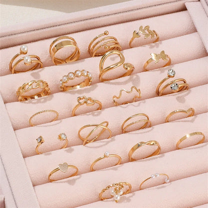 22Pcs Set Heart Snake Rings Set