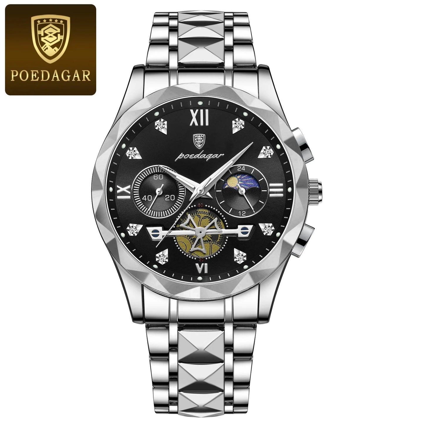 POEDAGAR Luxury Man Wristwatch Waterproof Luminous Stainless Steel High Quality Sport Quartz