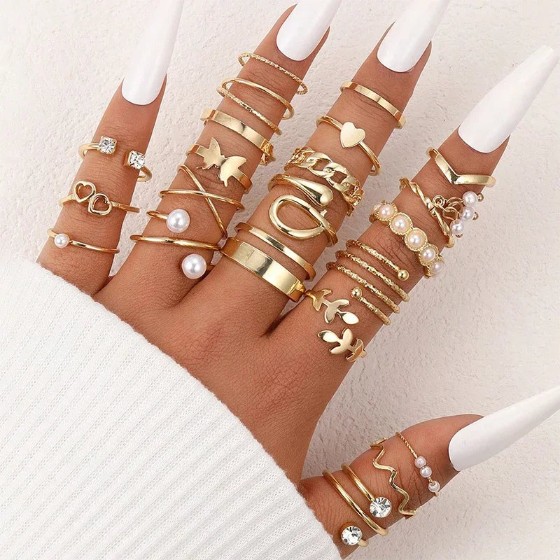 22Pcs Set Heart Snake Rings Set