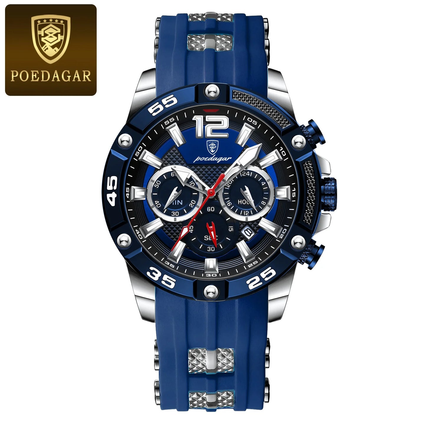 POEDAGAR Casual Men Luxury Waterproof Luminous Chronograph Date Wristwatch