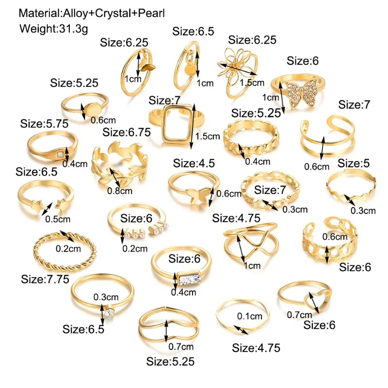 22Pcs Set Heart Snake Rings Set