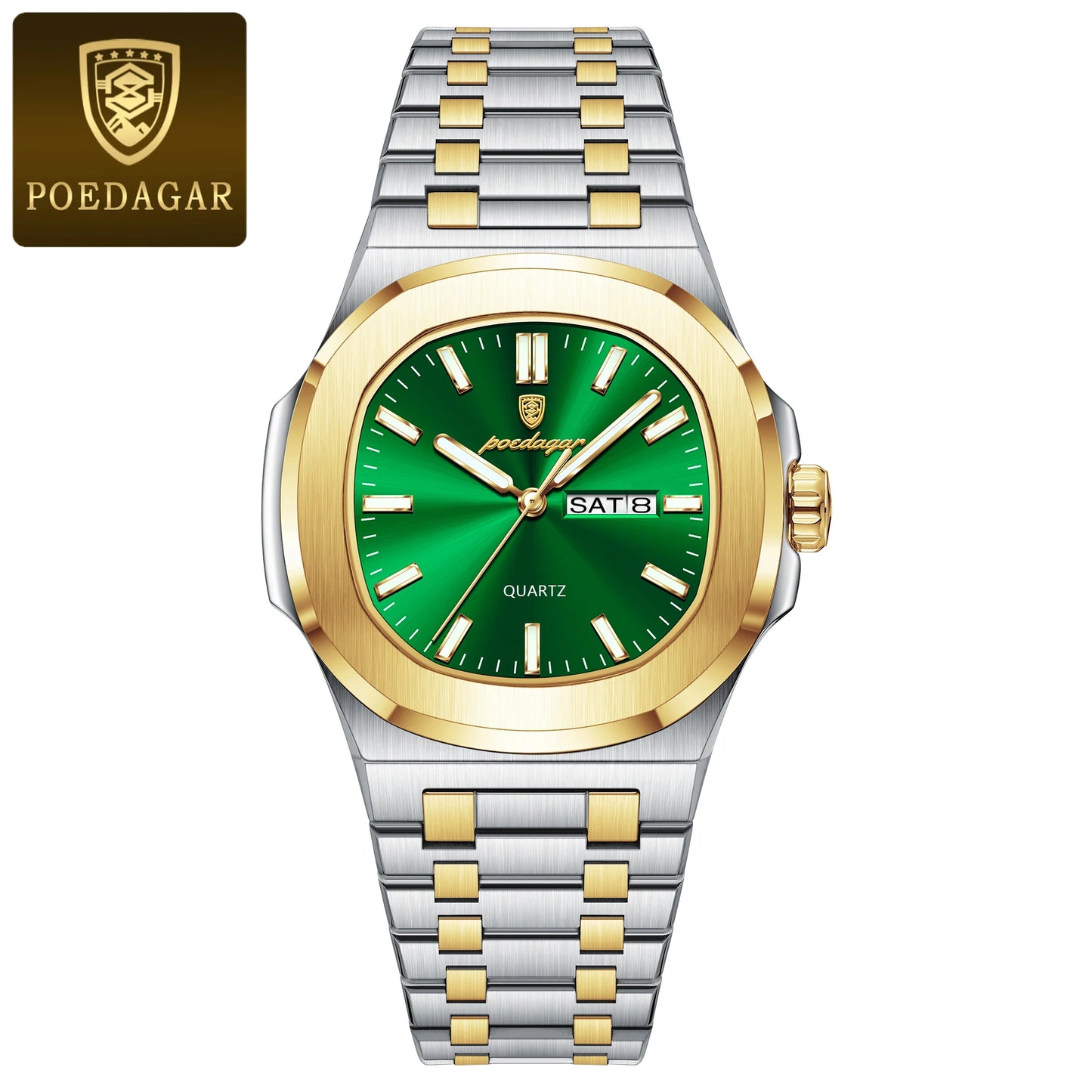 POEDAGAR Luxury Military Man Square Waterproof Stainless Steel Quartz Watches