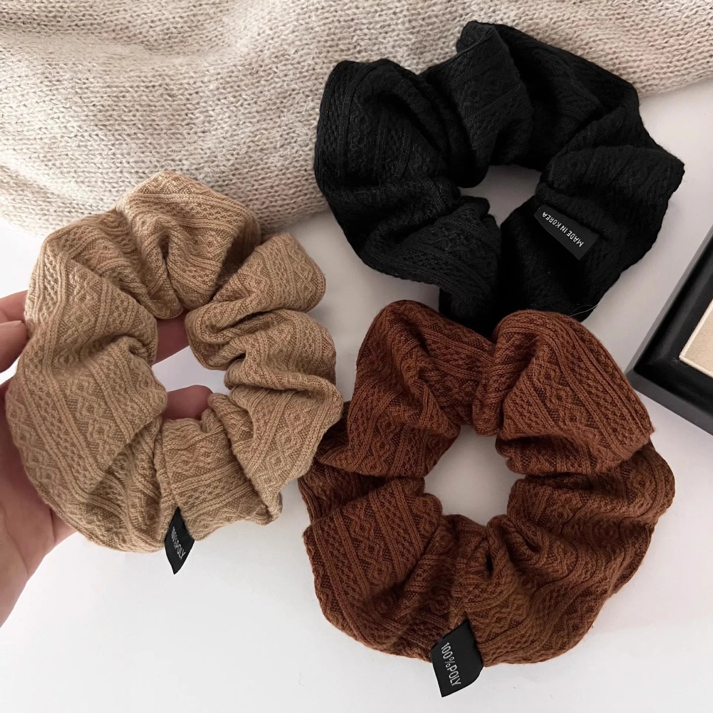 Knitted Wool Scrunchie for Women and Girls Elastic Hair Rubber Band