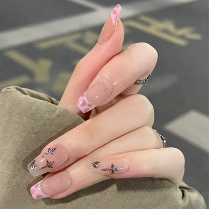 Pink French Style Fake Nails 3D Bowknot Designs