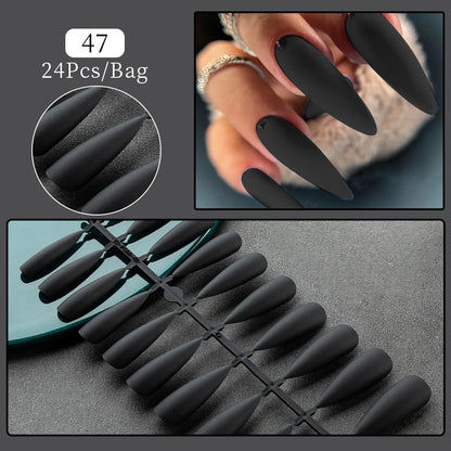 24Pcs/Set French Press on Fake Nails Full Cover Artificial Wearable