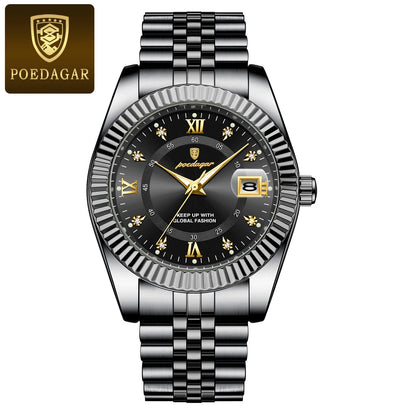 POEDAGAR Luxury Sport Wrist Quartz Stainless Steel Watch For Man