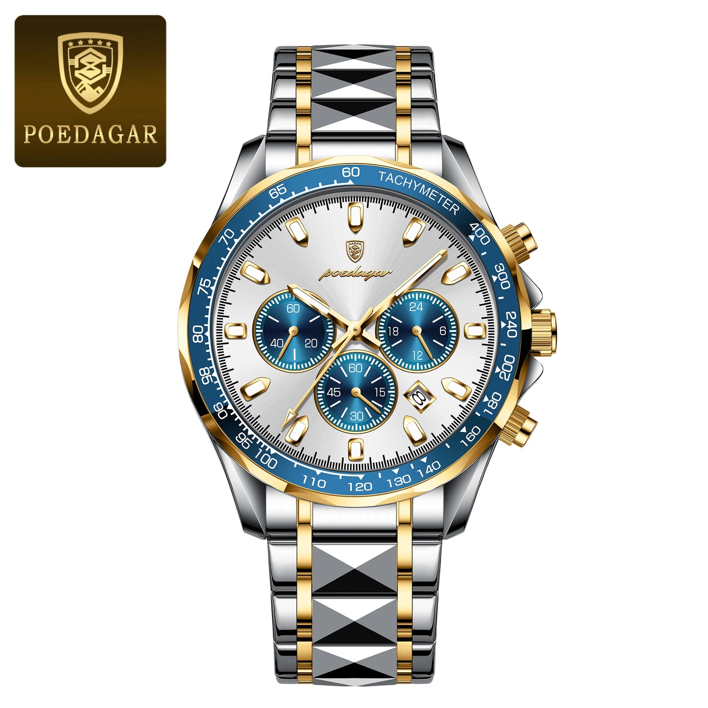 POEDAGAR Luxury Sports Quartz Waterproof Luminous Date Chronograph Men's Watch