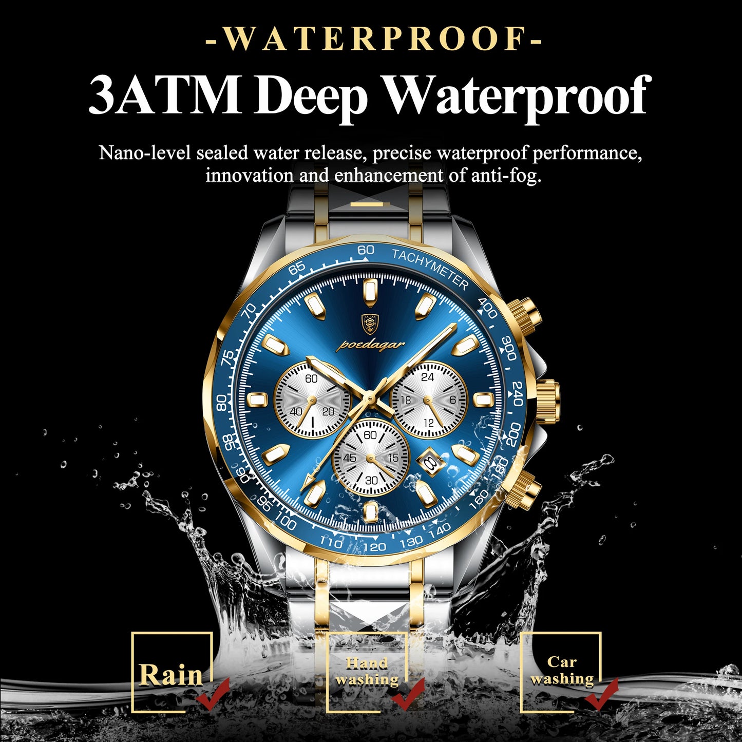 POEDAGAR Luxury Sports Quartz Waterproof Luminous Date Chronograph Men's Watch