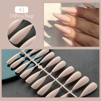 24Pcs/Set French Press on Fake Nails Full Cover Artificial Wearable