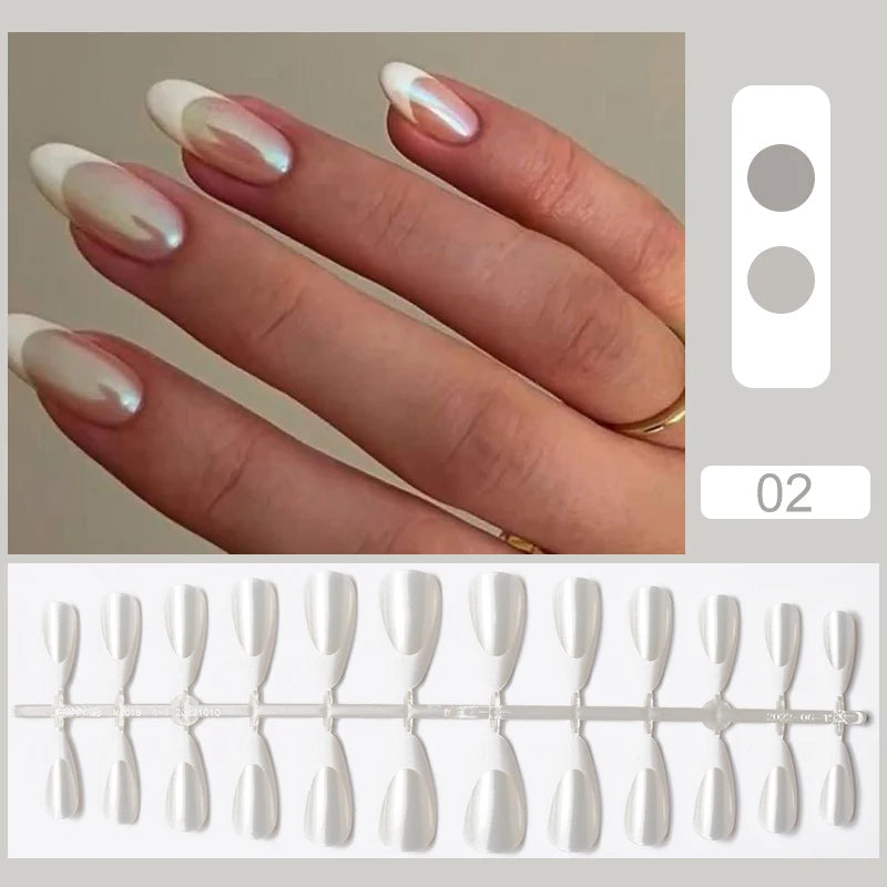 24Pcs/Set French Press on Fake Nails Full Cover Artificial Wearable