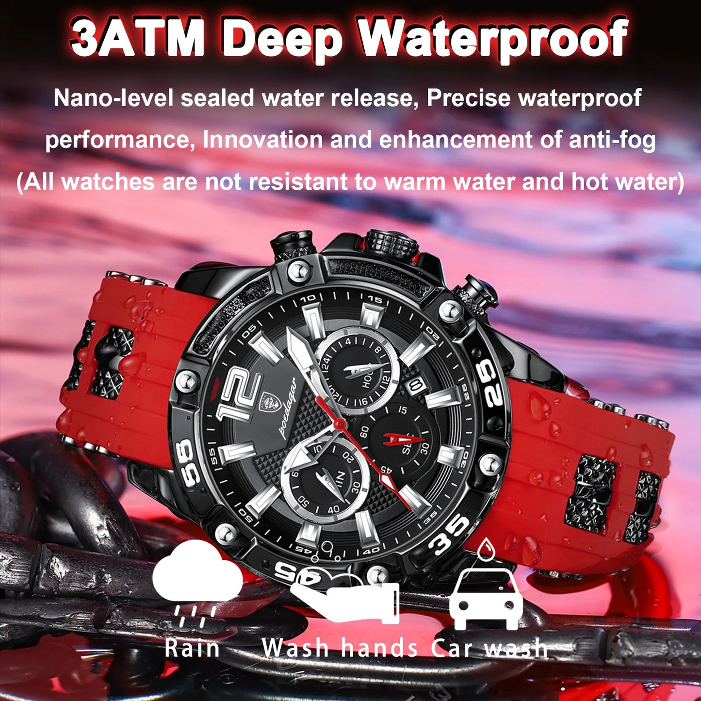 POEDAGAR Casual Men Luxury Waterproof Luminous Chronograph Date Wristwatch