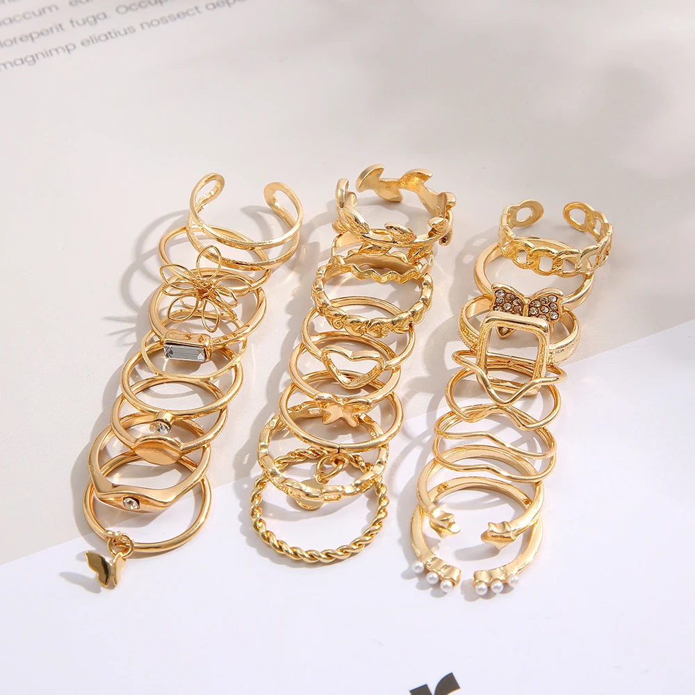 22Pcs Set Heart Snake Rings Set