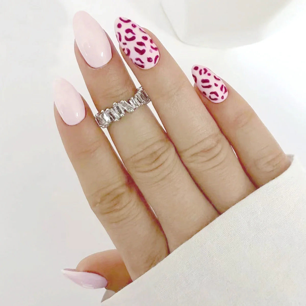 Pink French Style Fake Nails 3D Bowknot Designs