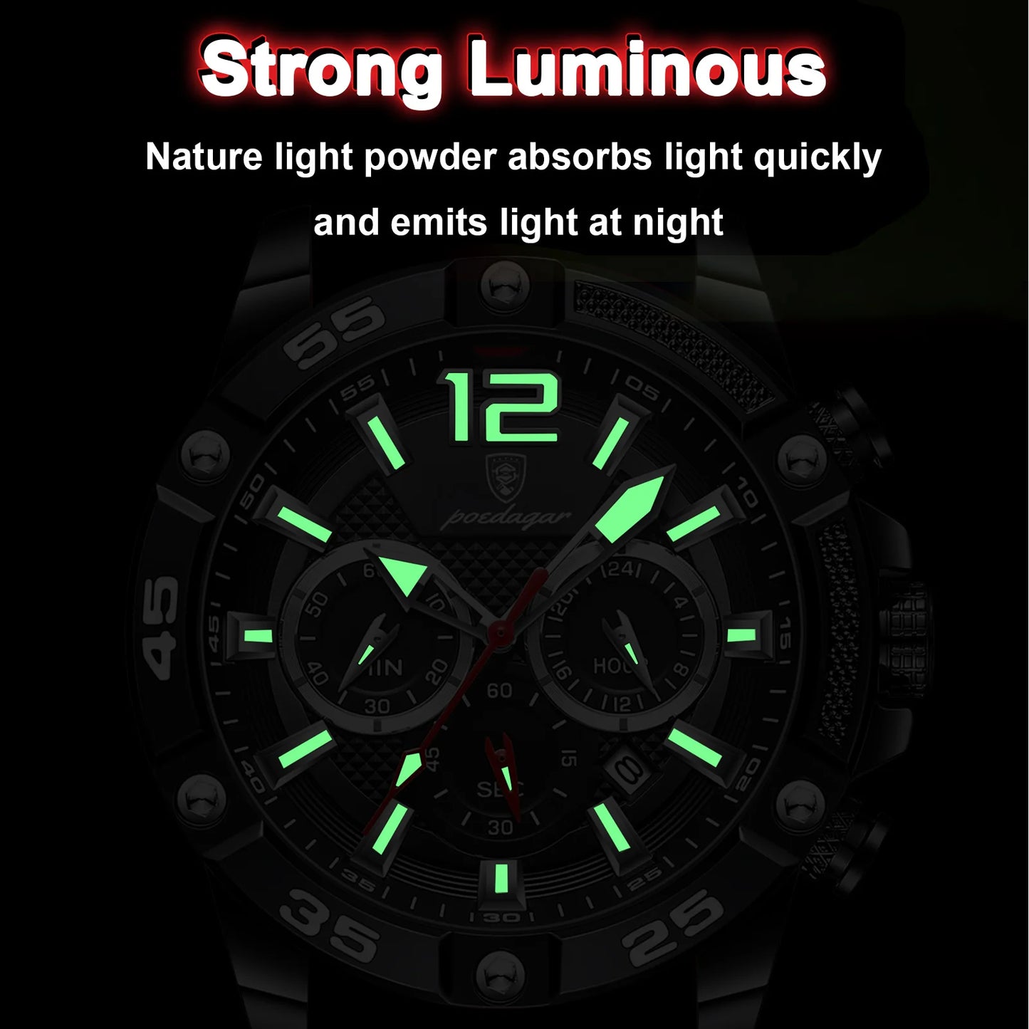 POEDAGAR Casual Men Luxury Waterproof Luminous Chronograph Date Wristwatch