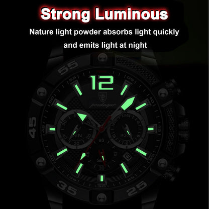 POEDAGAR Casual Men Luxury Waterproof Luminous Chronograph Date Wristwatch