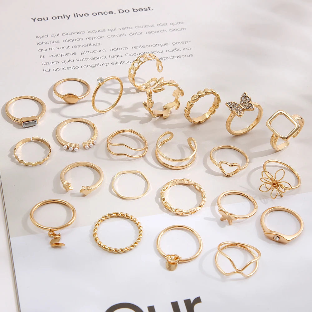 22Pcs Set Heart Snake Rings Set