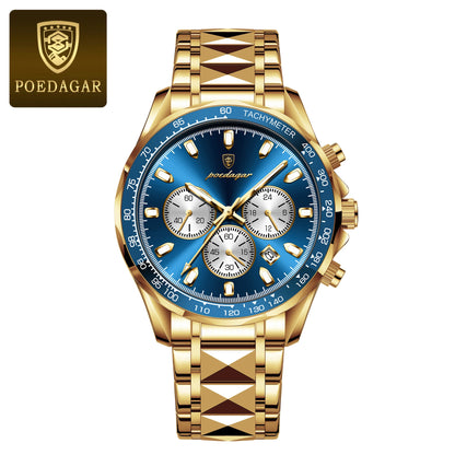 POEDAGAR Luxury Sports Quartz Waterproof Luminous Date Chronograph Men's Watch