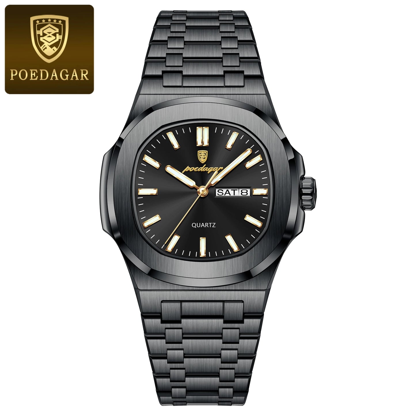 POEDAGAR Luxury Military Man Square Waterproof Stainless Steel Quartz Watches