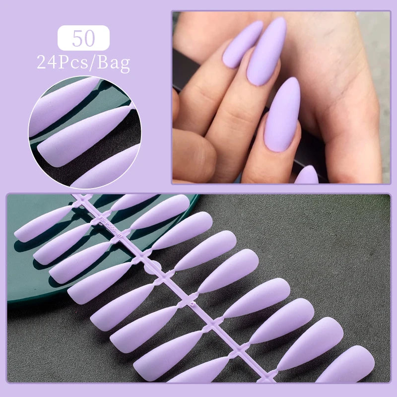 24Pcs/Set French Press on Fake Nails Full Cover Artificial Wearable