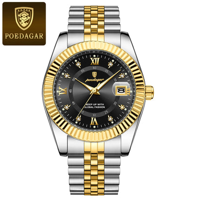 POEDAGAR Luxury Sport Wrist Quartz Stainless Steel Watch For Man