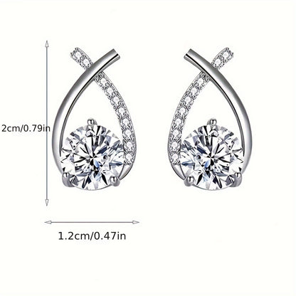 1pair Luxury & Elegant Twist Waterdrop Cubic Zirconia Stud Earrings